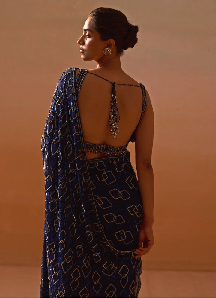 Midnight Blue Georgette Saree