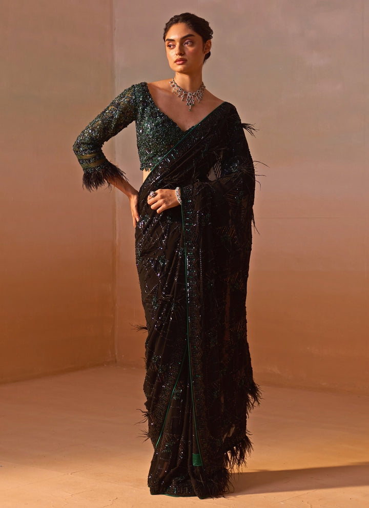 Black And Green Georgette Saree