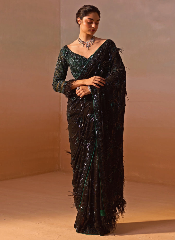 Black And Green Georgette Saree