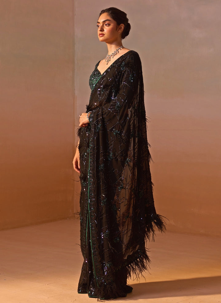 Black And Green Georgette Saree