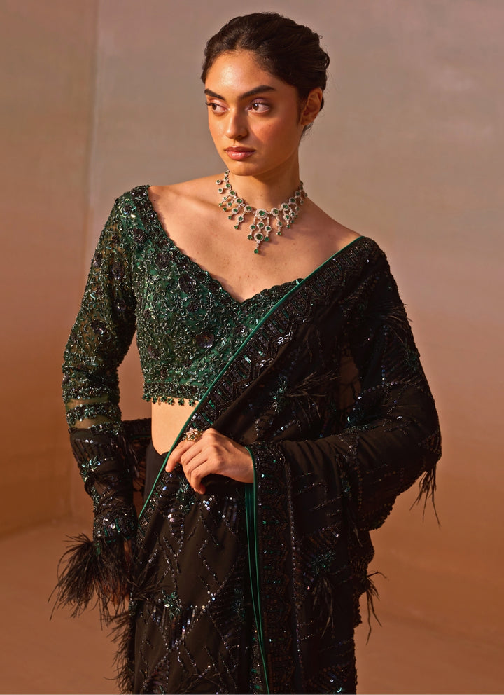 Black And Green Georgette Saree