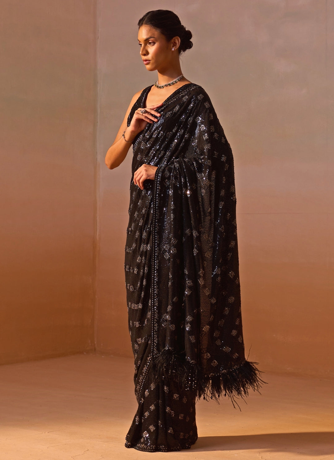 Black Embroidered Georgette Saree