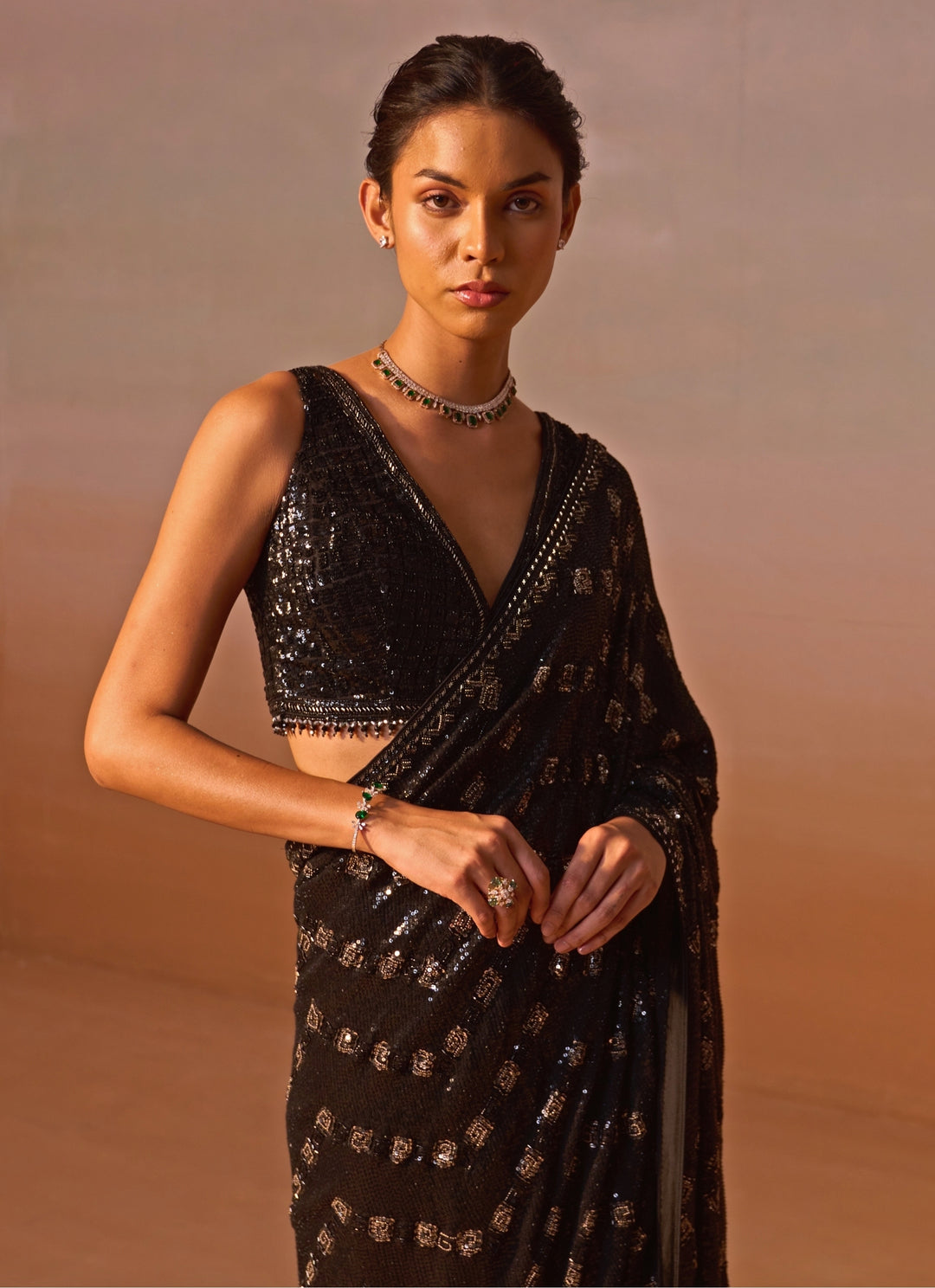 Black Embroidered Georgette Saree
