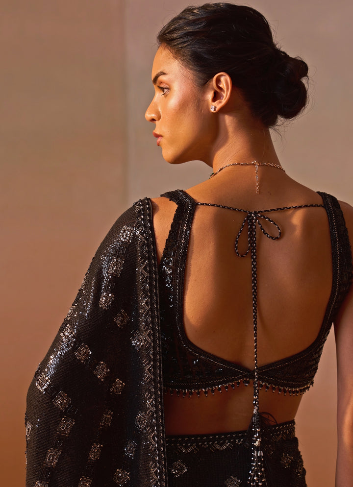 Black Embroidered Georgette Saree