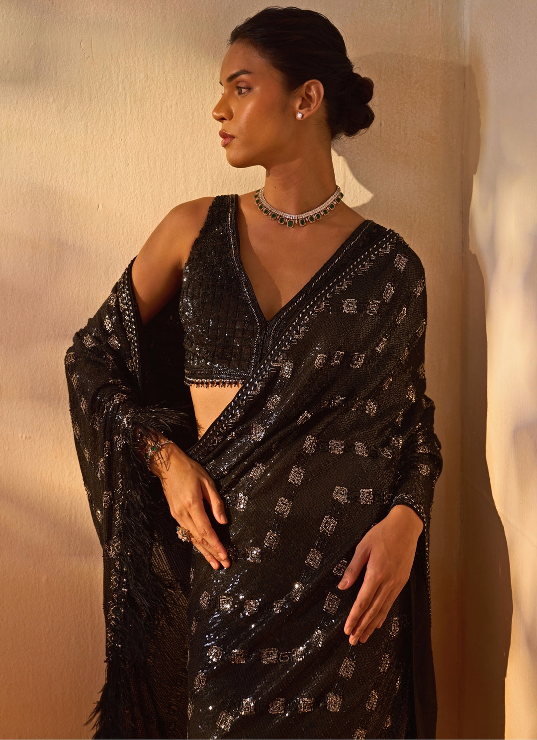 Black Embroidered Georgette Saree