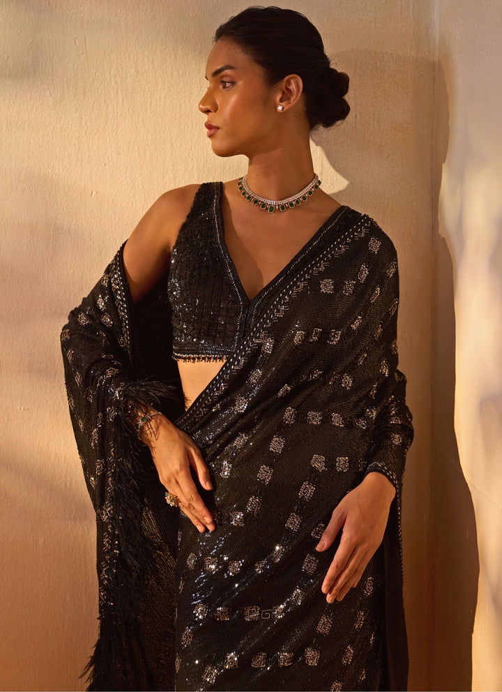 Black Embroidered Georgette Saree
