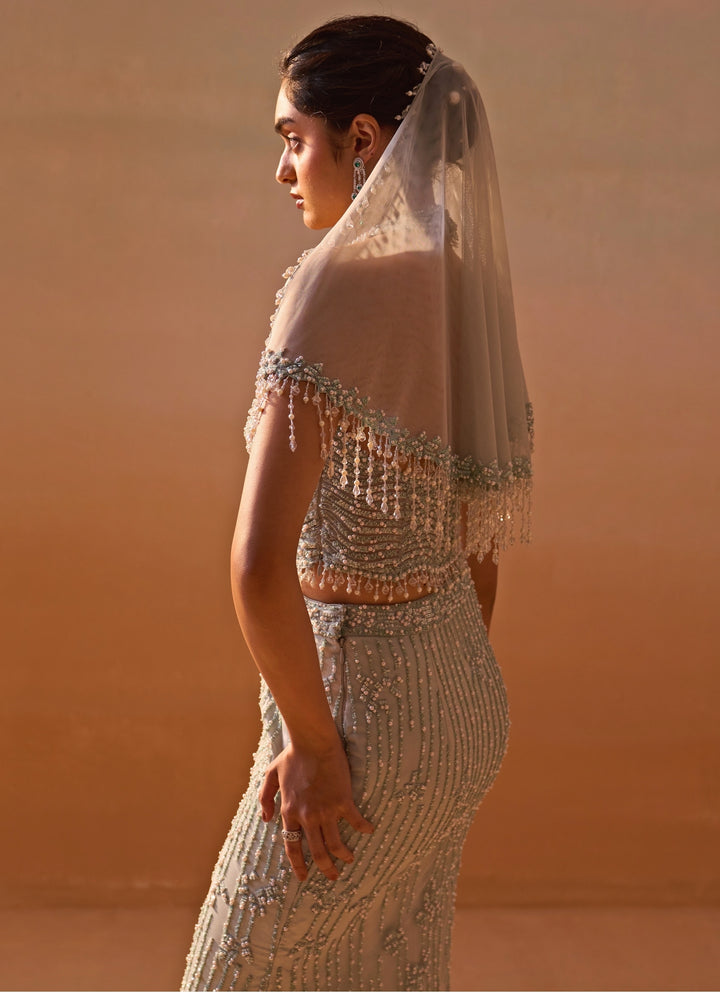 Muted Blue Soft Net Corset Skirt Set