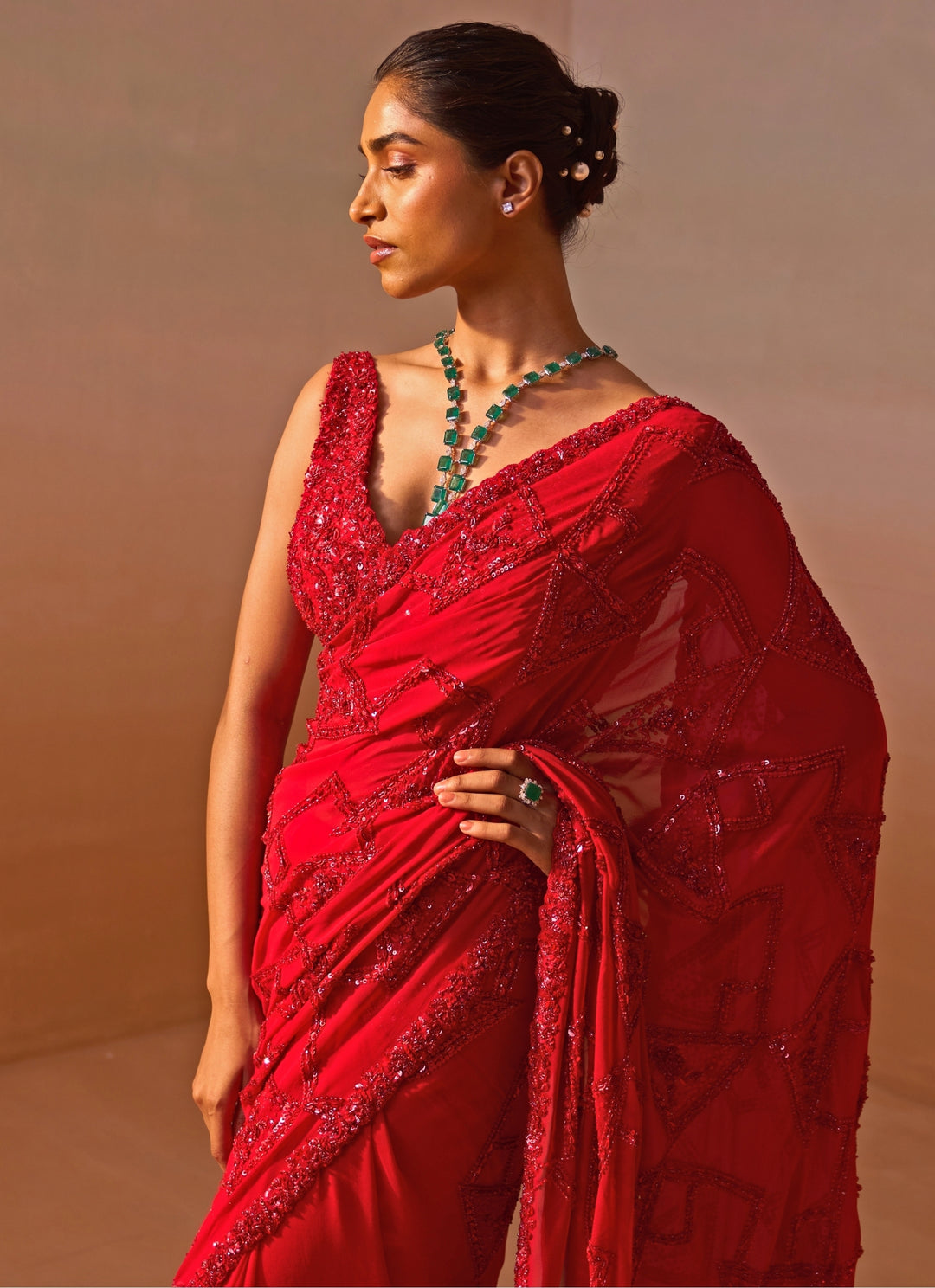 Red Embroidered Georgette Saree