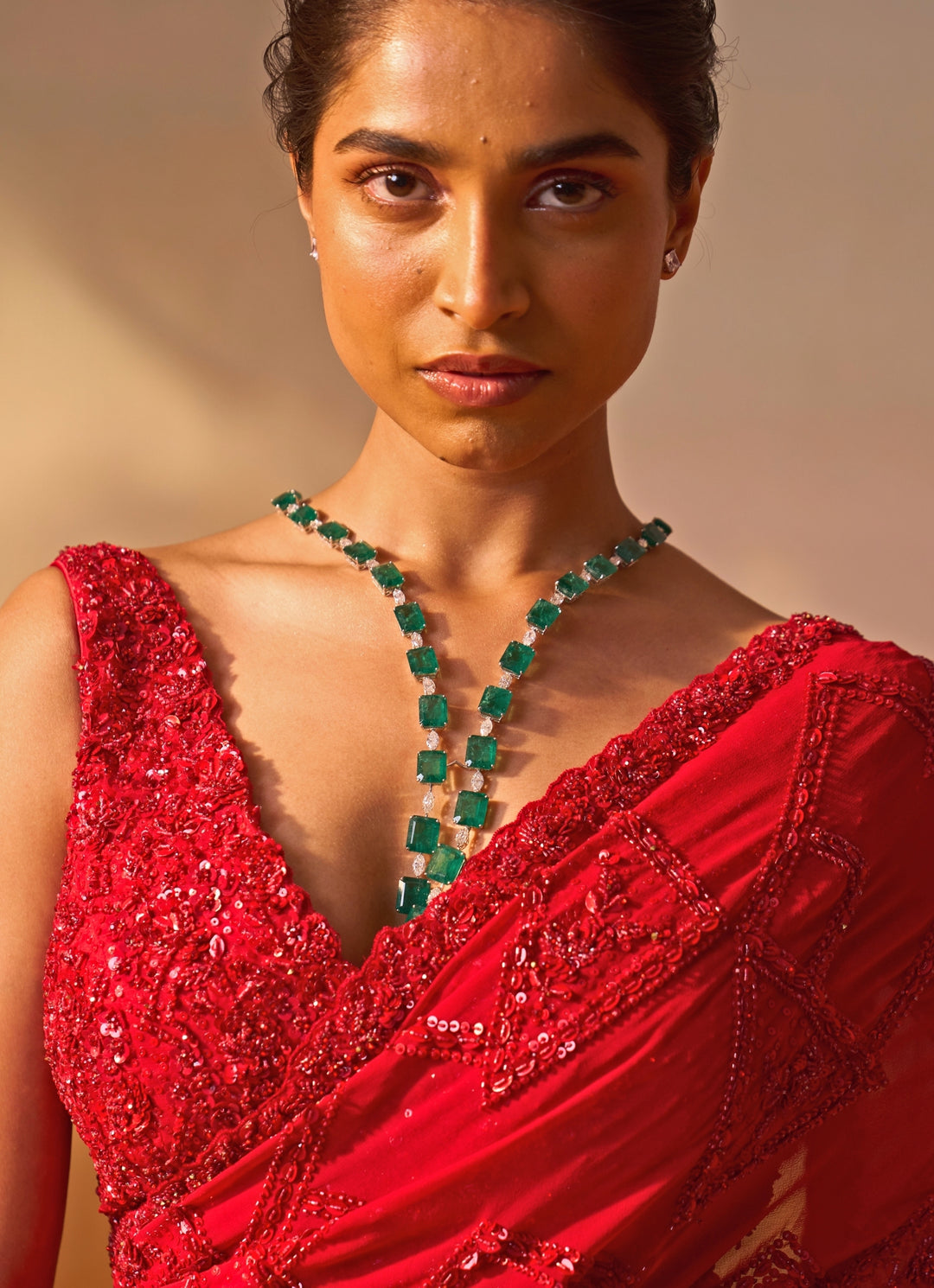 Red Embroidered Georgette Saree