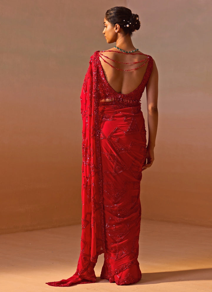Red Embroidered Georgette Saree