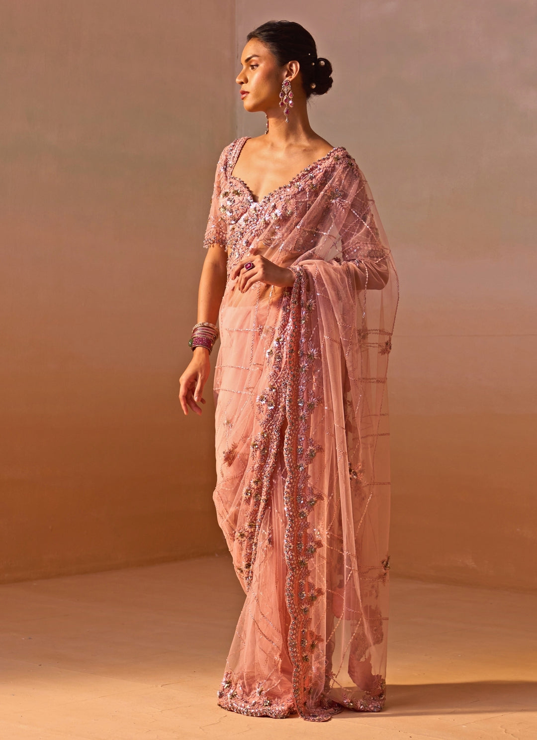 Rose Pink Soft Net Saree
