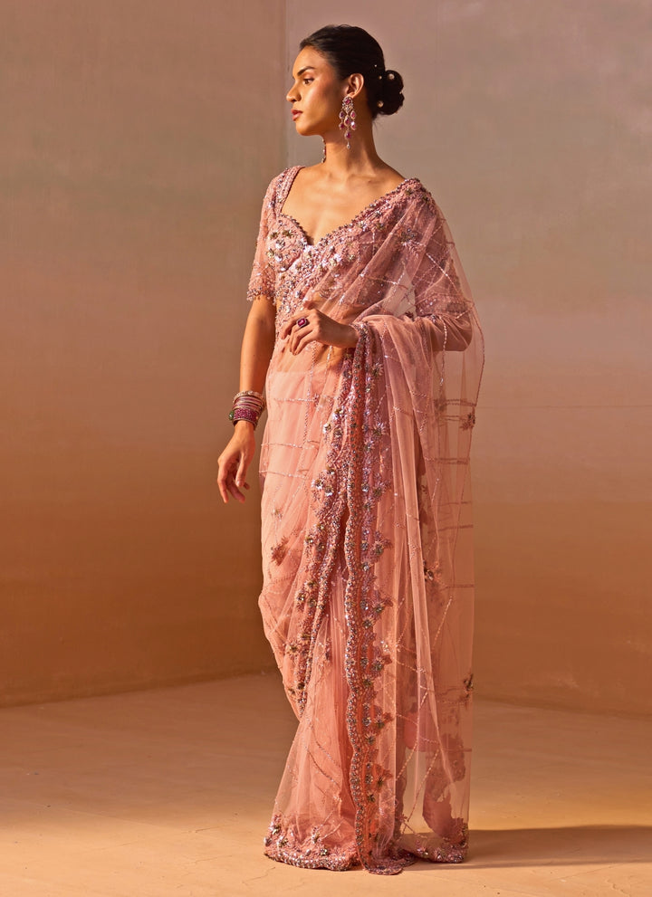 Rose Pink Soft Net Saree