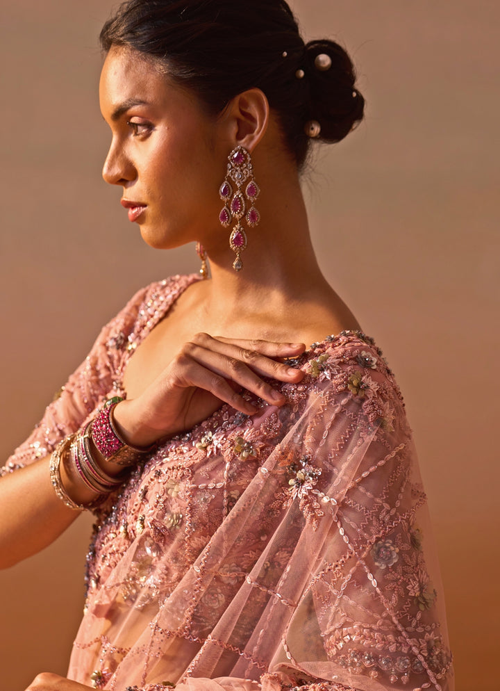 Rose Pink Soft Net Saree