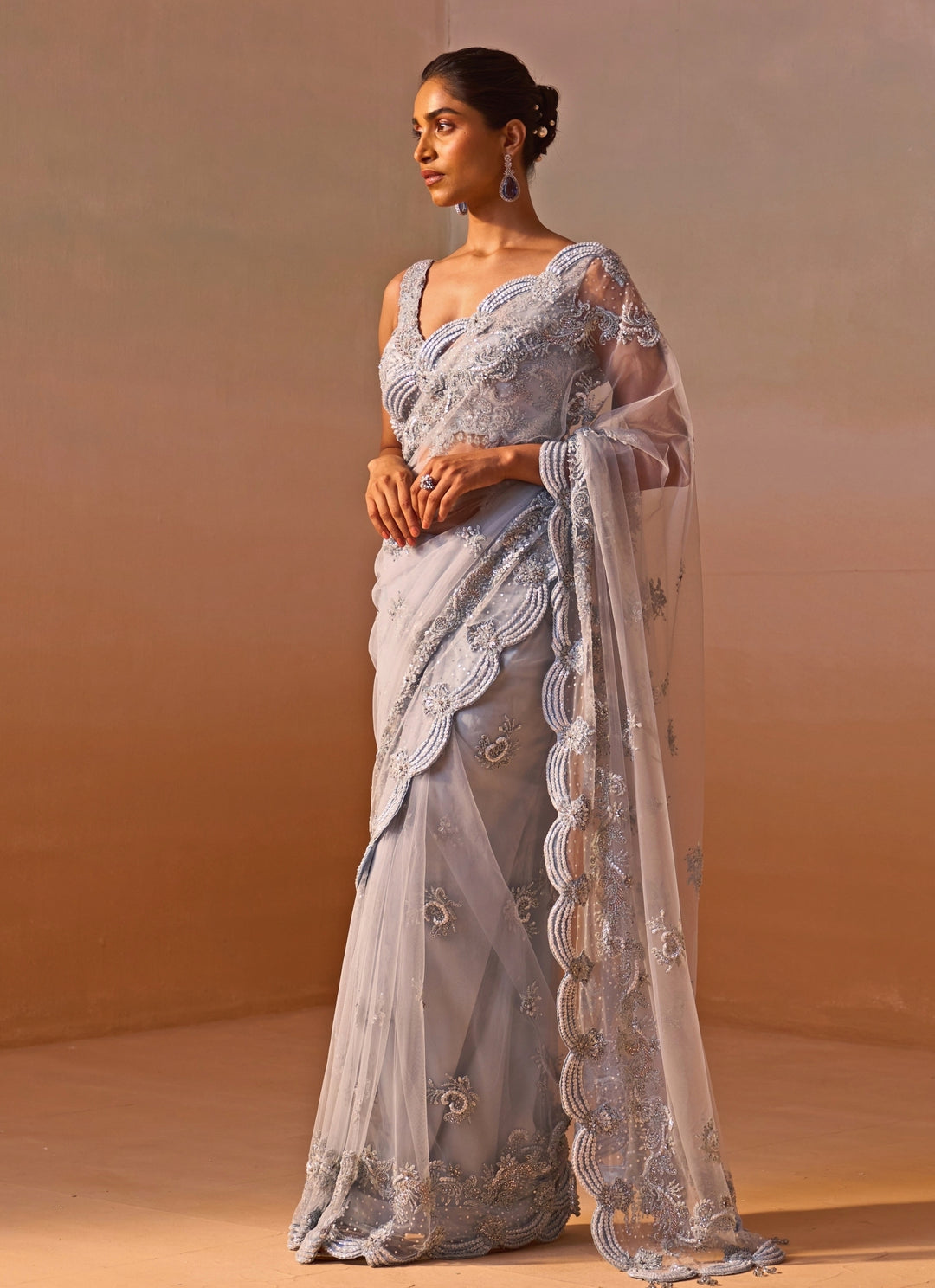 Powder Blue Soft Net Saree