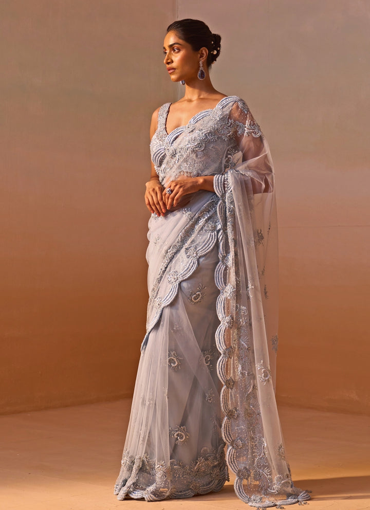 Powder Blue Soft Net Saree