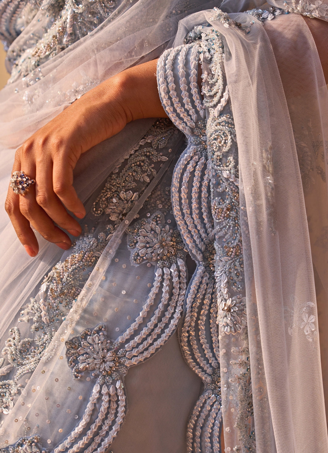Powder Blue Soft Net Saree