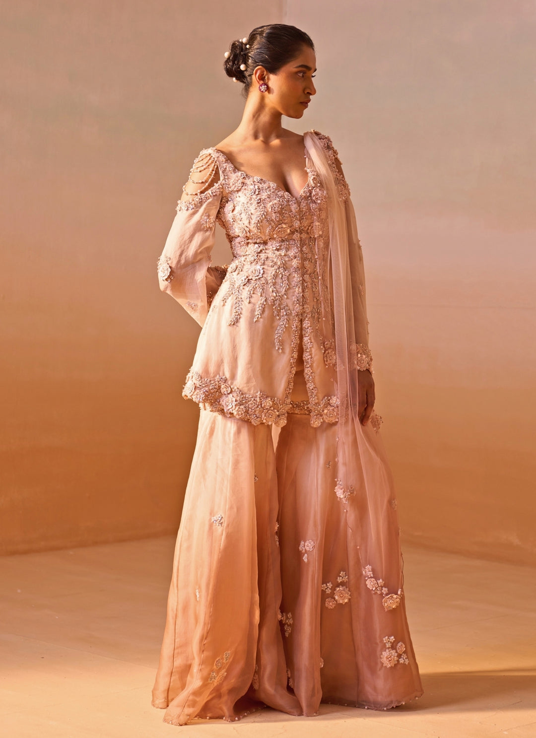Dusty Pink Ombre Organza Kurta Garara Set