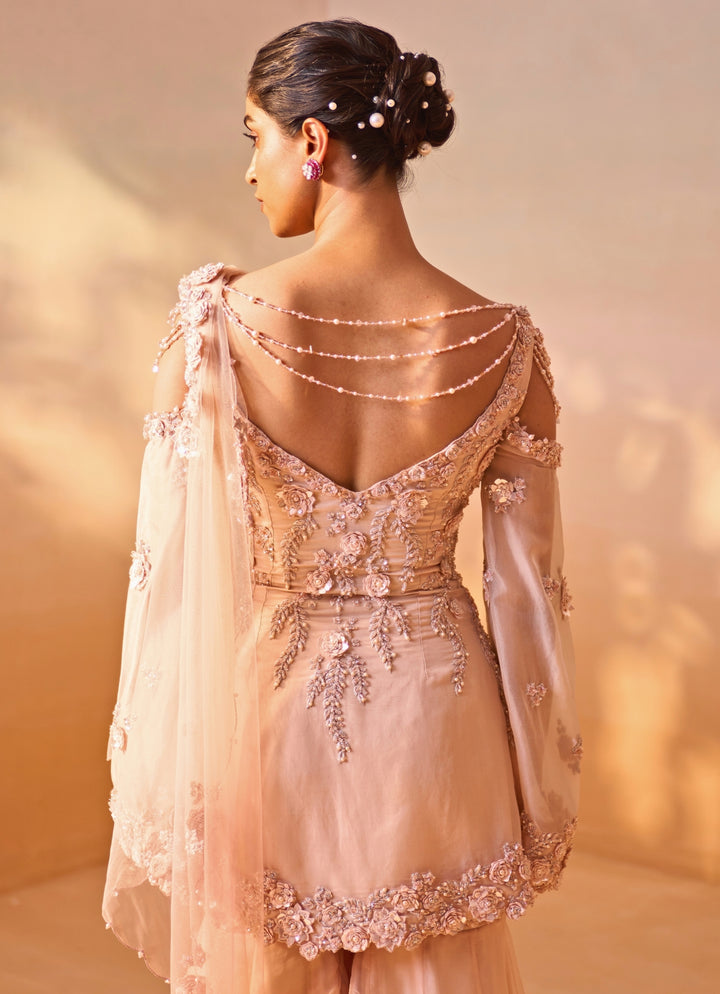 Dusty Pink Ombre Organza Kurta Garara Set