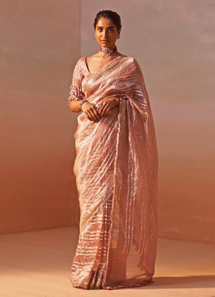 Rose Pink Organza Tissue Saree