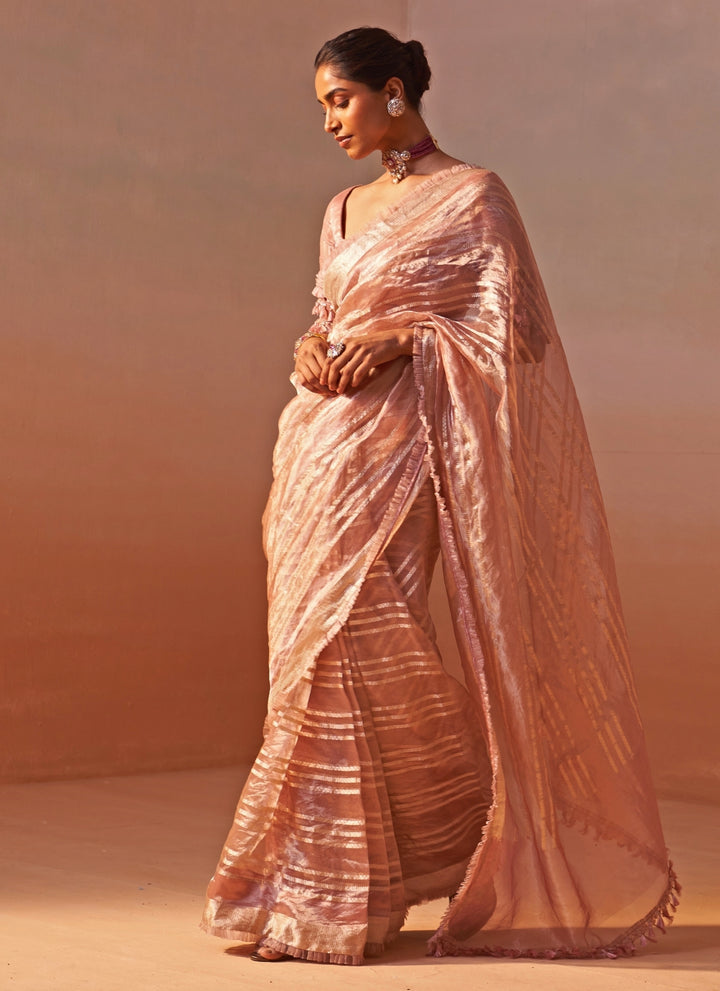 Rose Pink Organza Tissue Saree