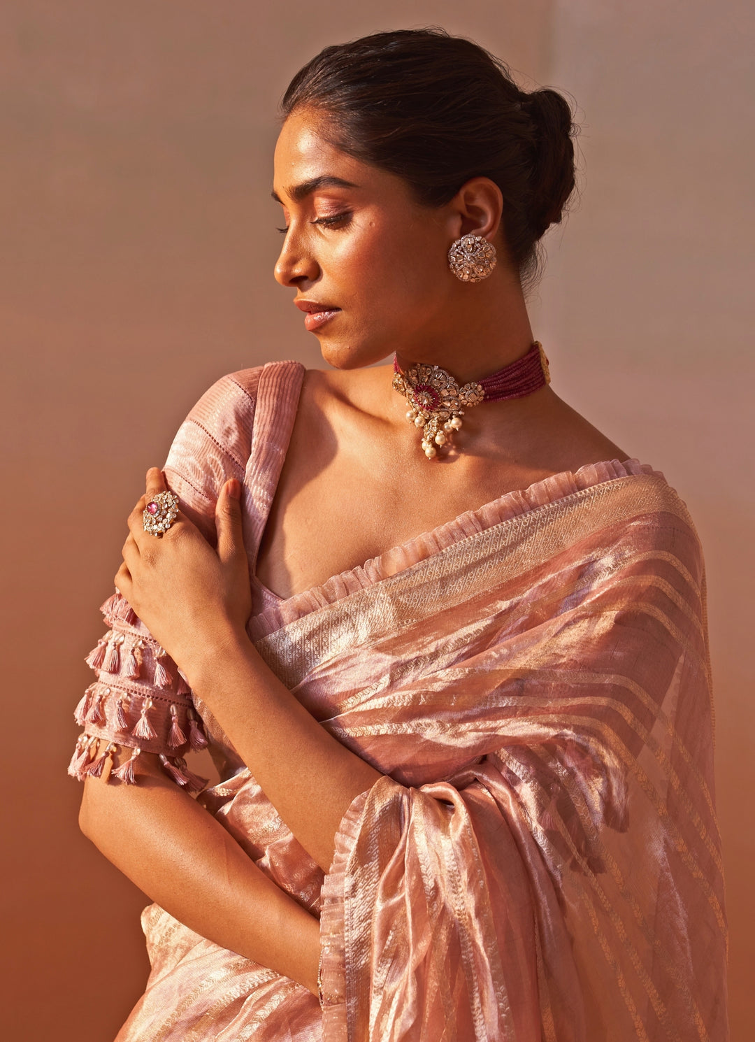 Rose Pink Organza Tissue Saree