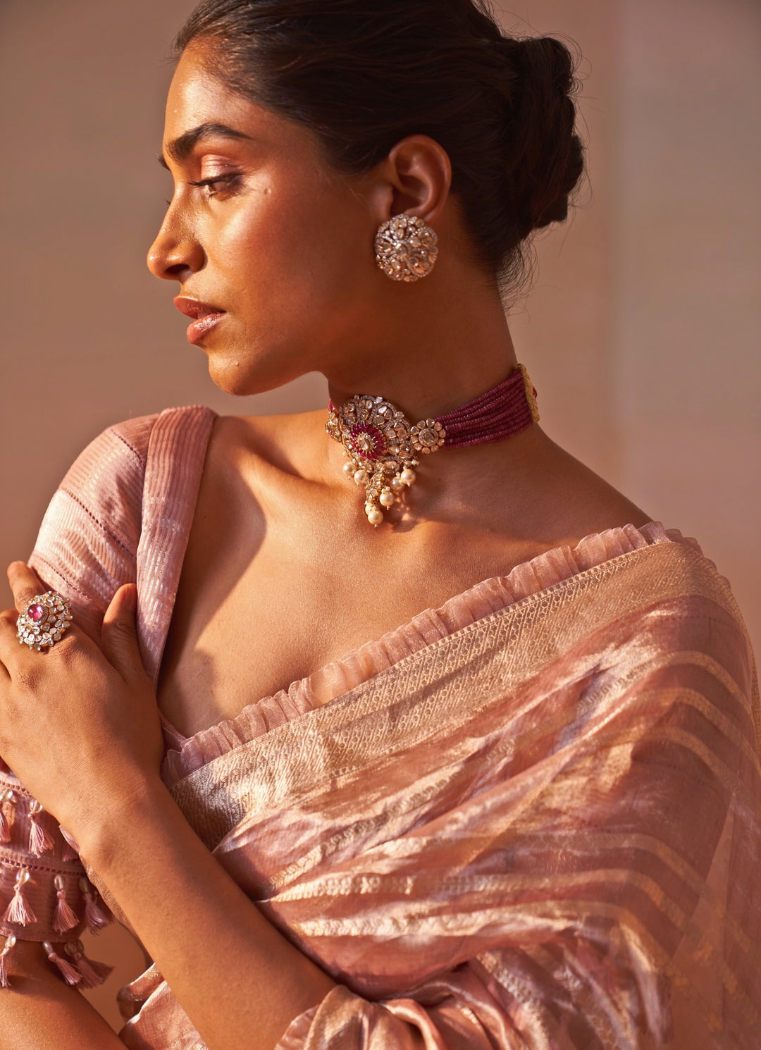 Rose Pink Organza Tissue Saree