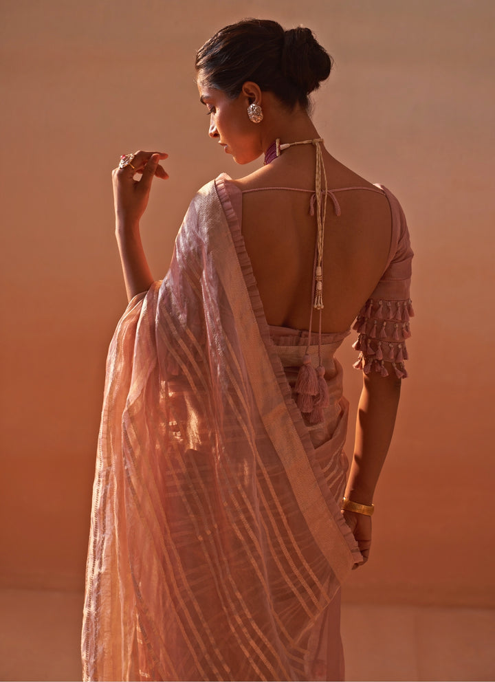Rose Pink Organza Tissue Saree