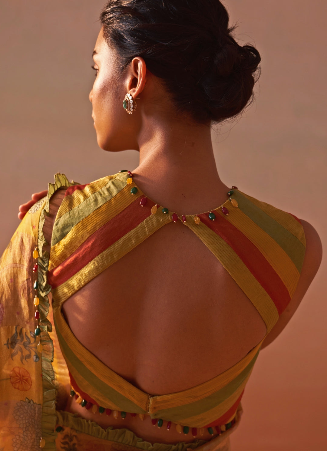 Mustard Yellow Printed Tissue Organza Saree