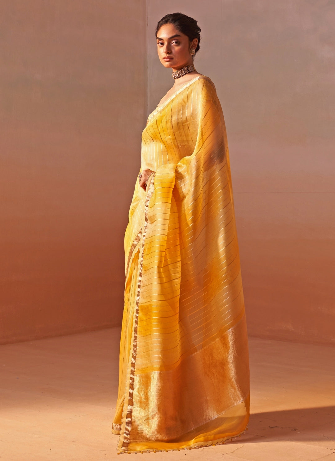 Yellow Tissue Organza Ombre Saree