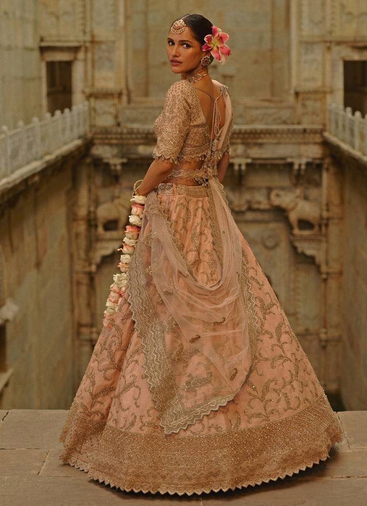 Peach Raw Silk Lehenga Set
