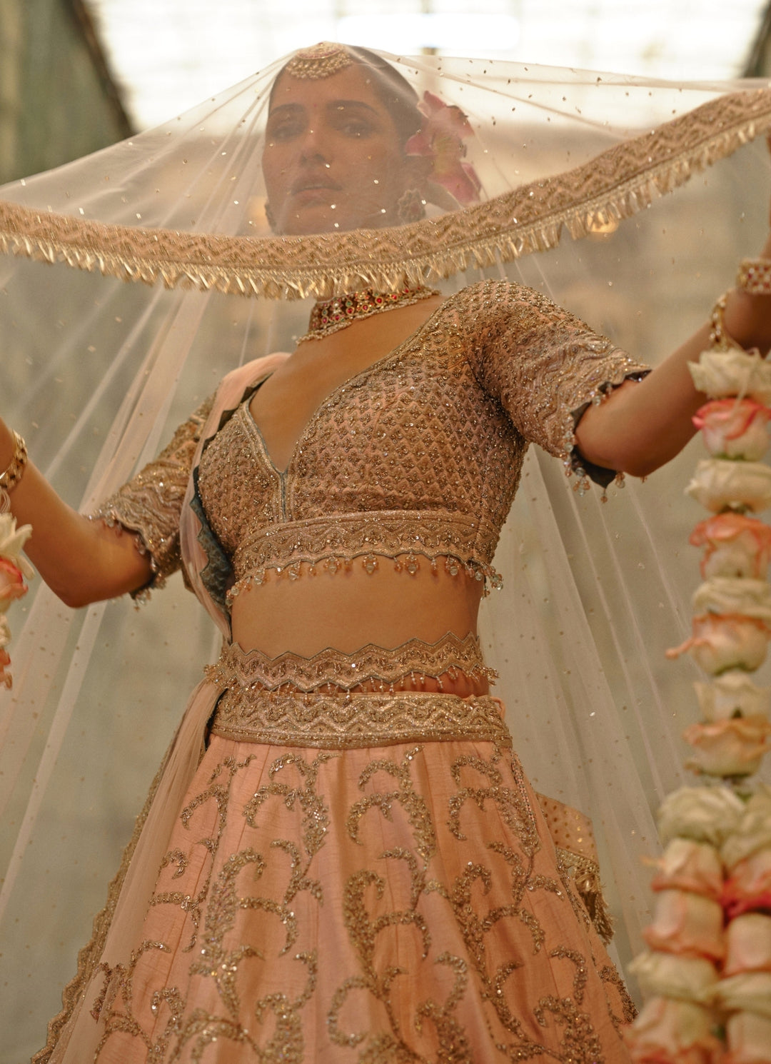 Peach Raw Silk Lehenga Set