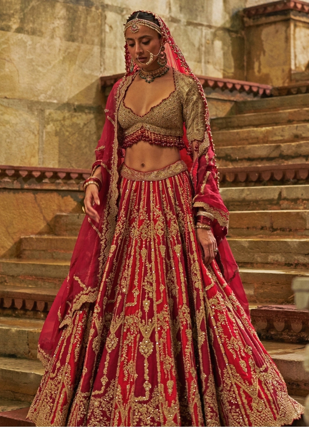 Maroon Red Raw Silk Lehenga Set