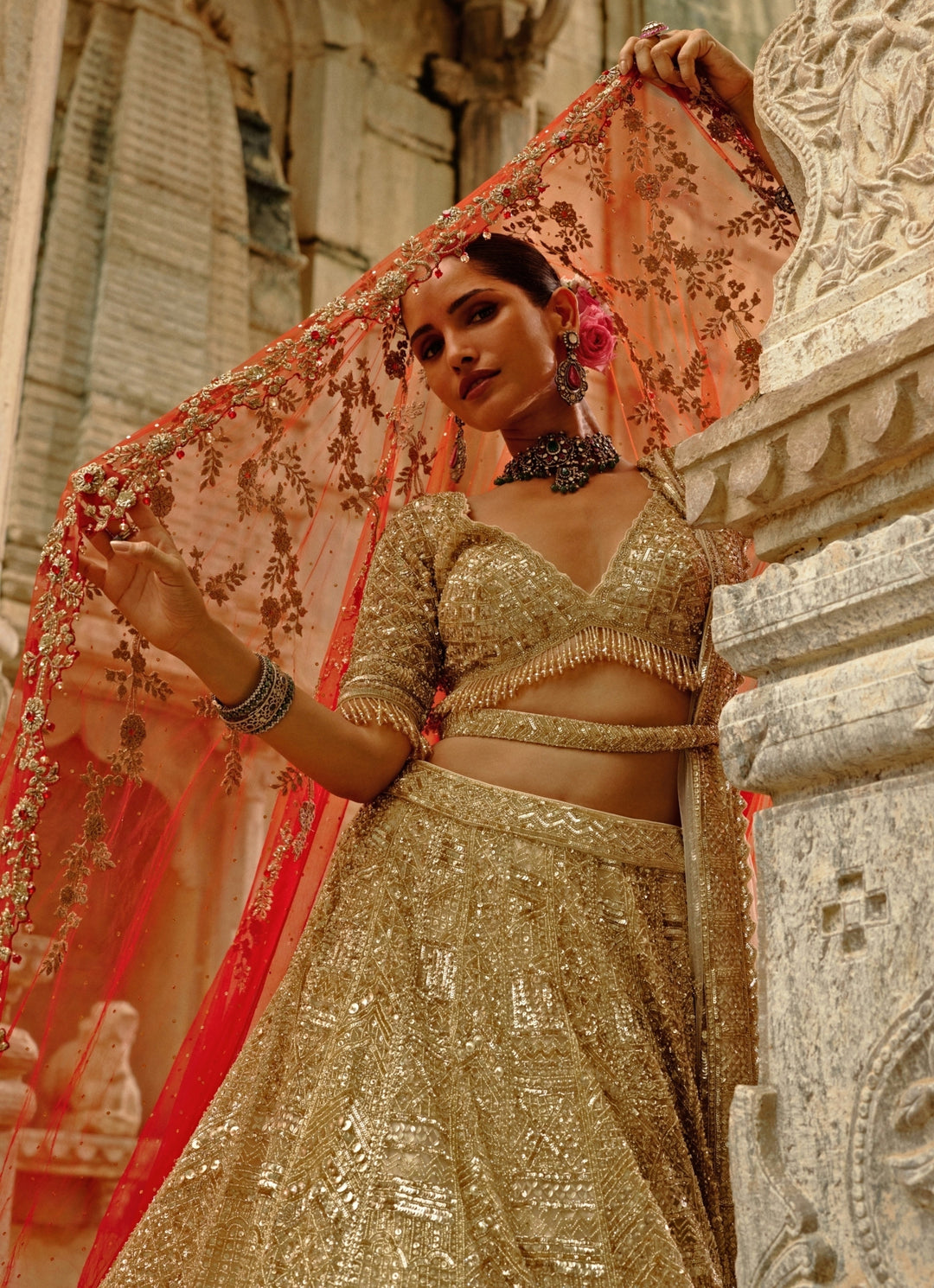 Gold Soft Net Lehenga Set