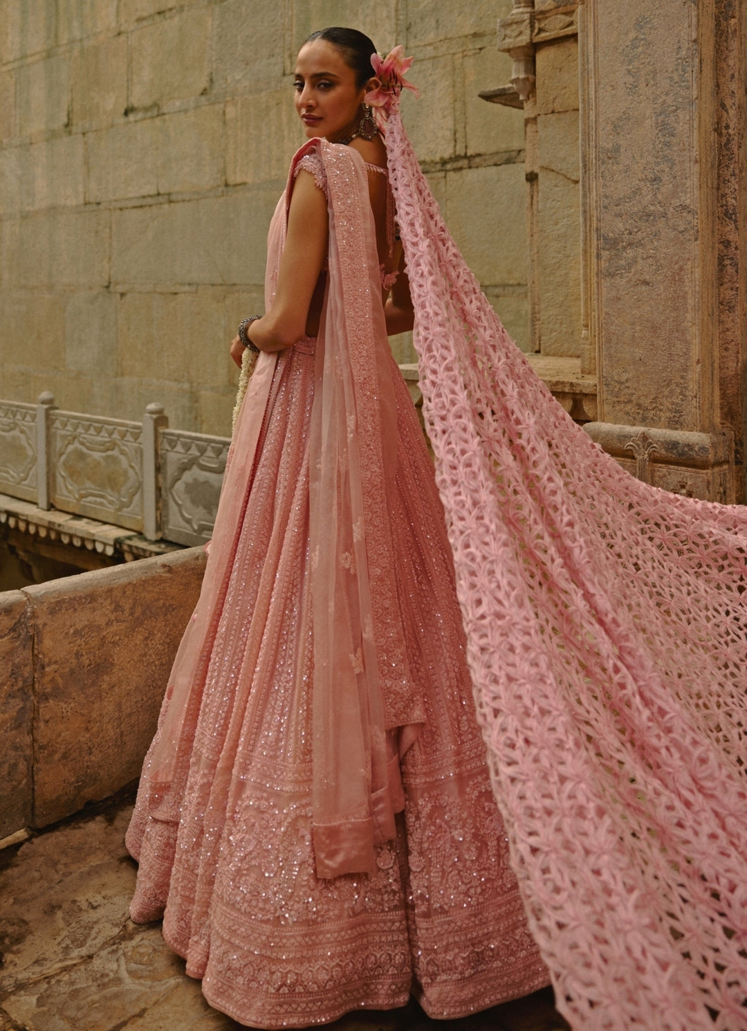 Pink Soft Net Lehenga Set