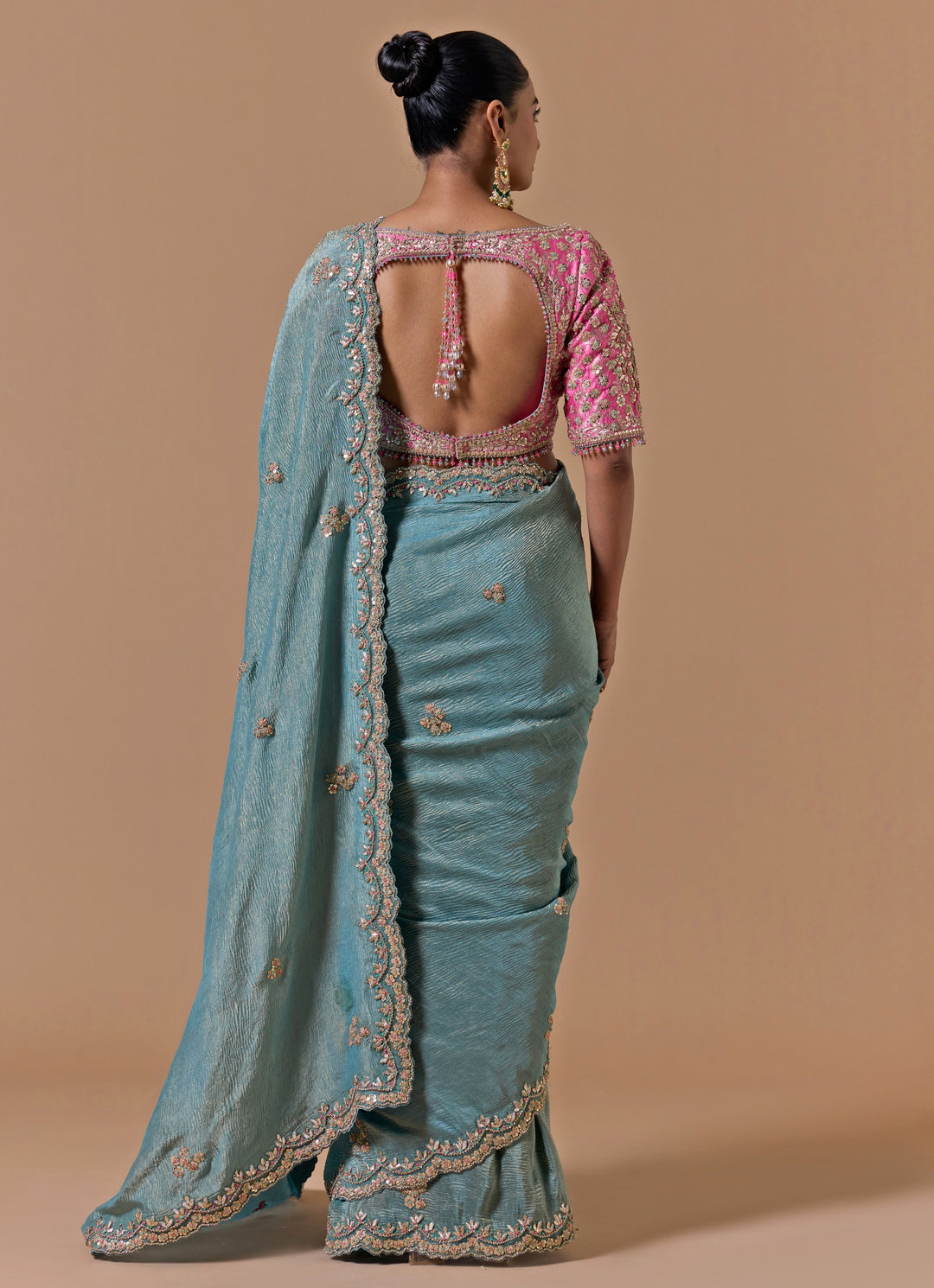 Blue And Pink Tissue Saree