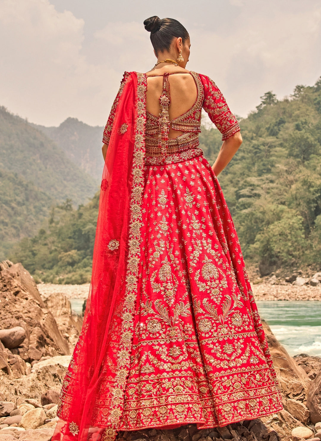 Red Raw Silk Bridal Lehenga Set