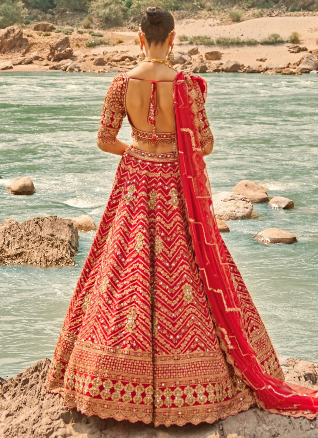 Scarlet Red Raw Silk Bridal Lehenga Set