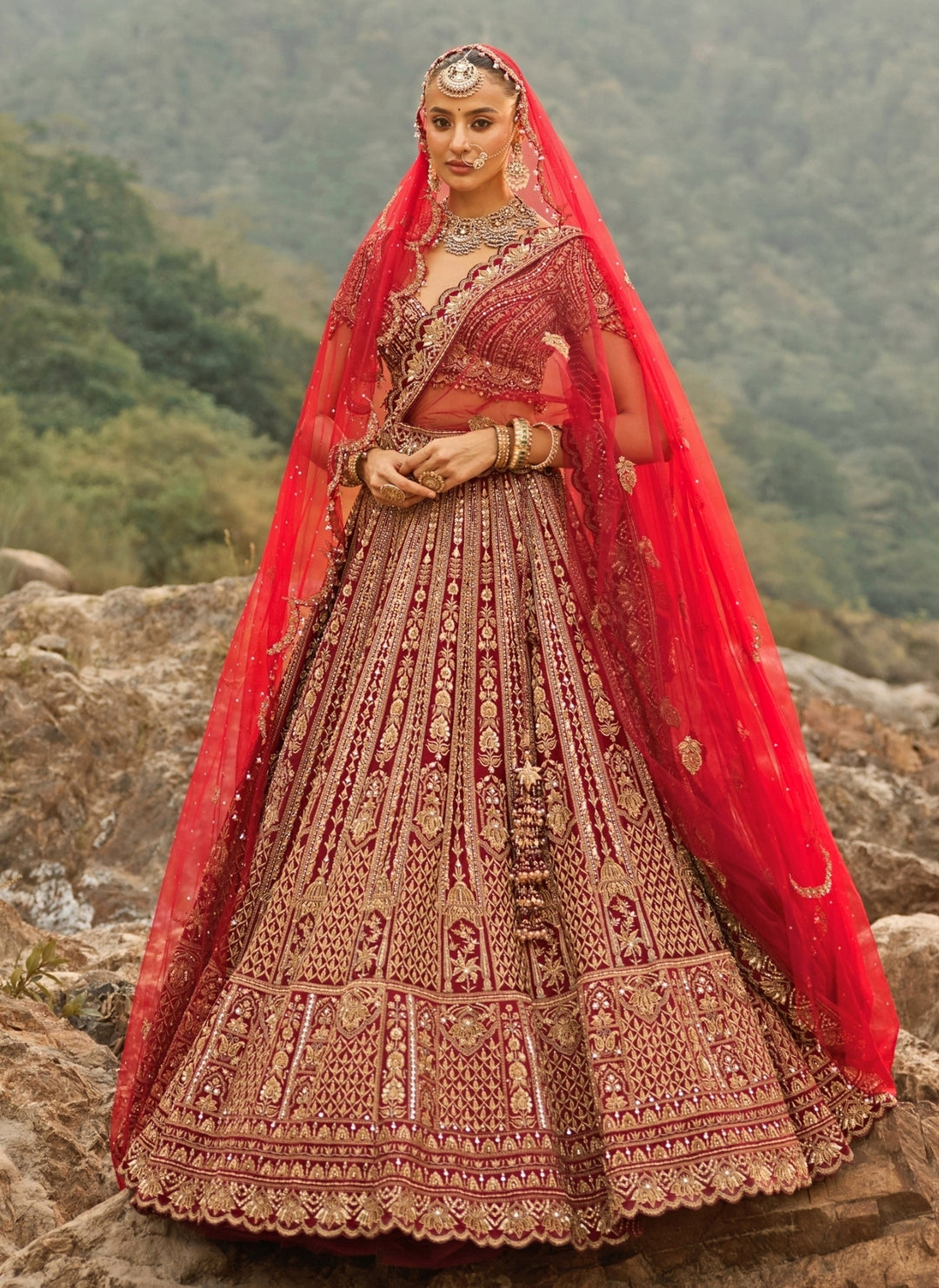 Maroon Red Raw Silk Bridal Lehenga Set