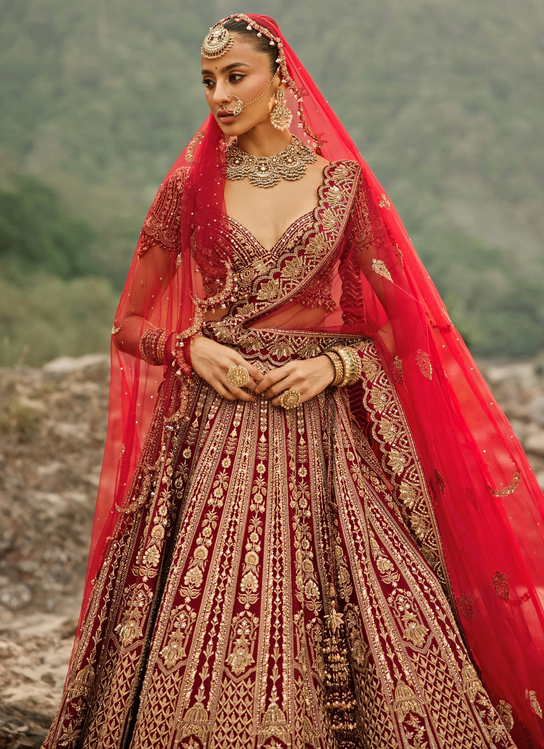 Maroon Red Raw Silk Bridal Lehenga Set