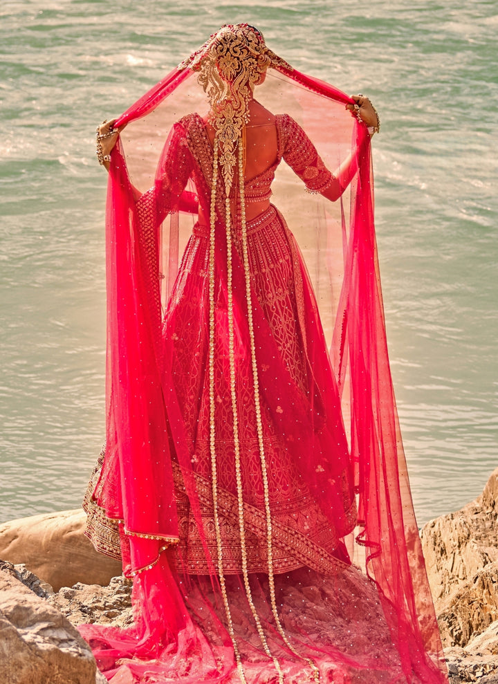 Maroon Red Raw Silk Bridal Lehenga Set