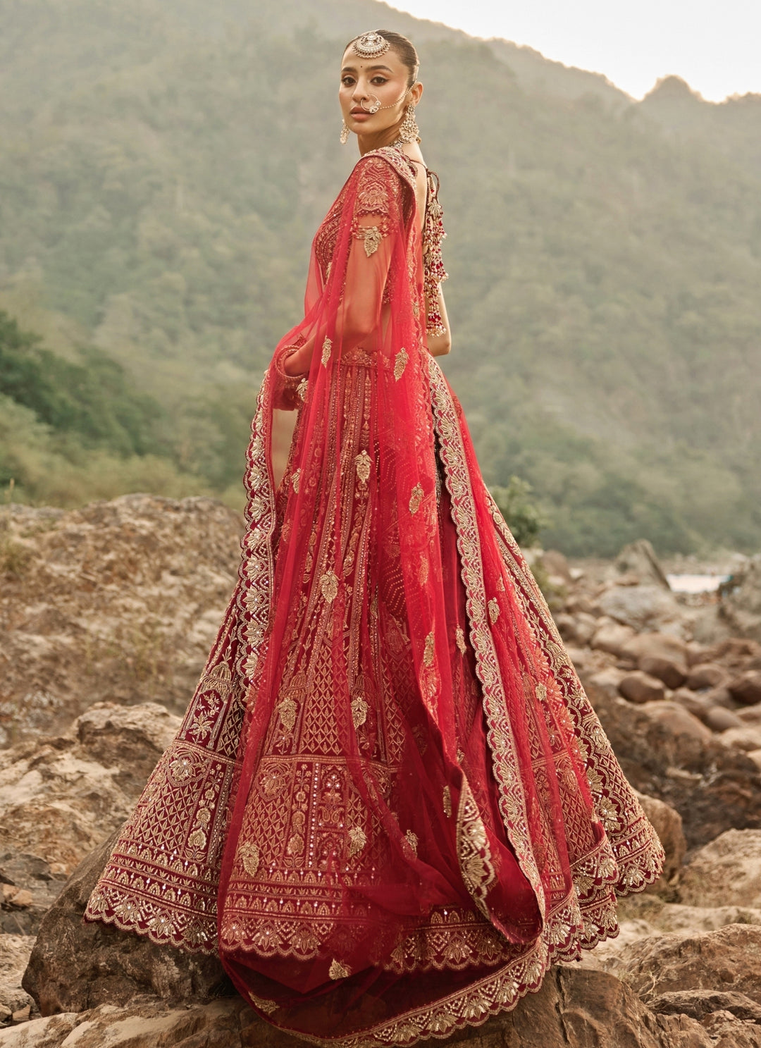 Maroon Red Raw Silk Bridal Lehenga Set