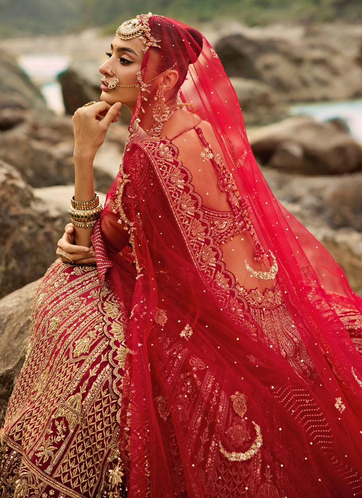 Maroon Red Raw Silk Bridal Lehenga Set