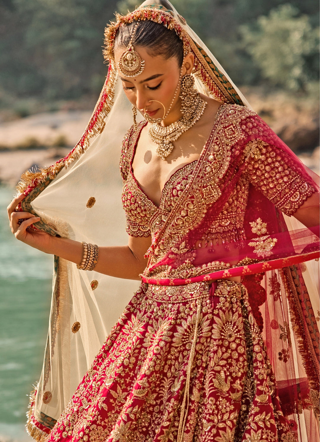 Royal Crimson Red Raw Silk Bridal Lehenga Set