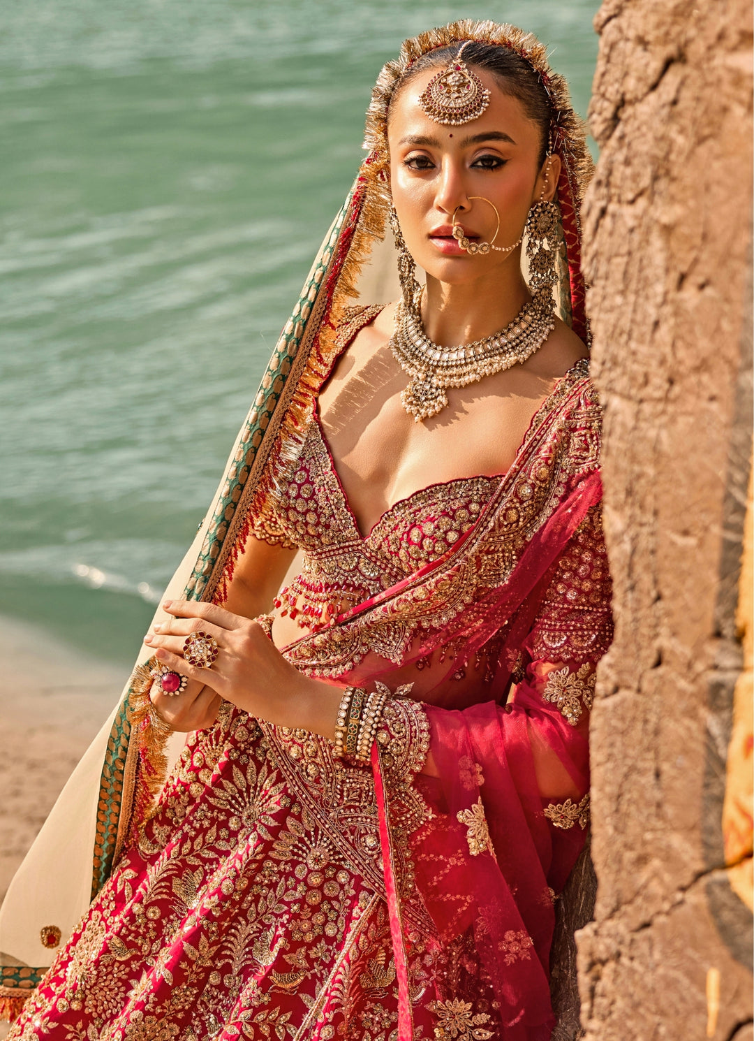 Royal Crimson Red Raw Silk Bridal Lehenga Set