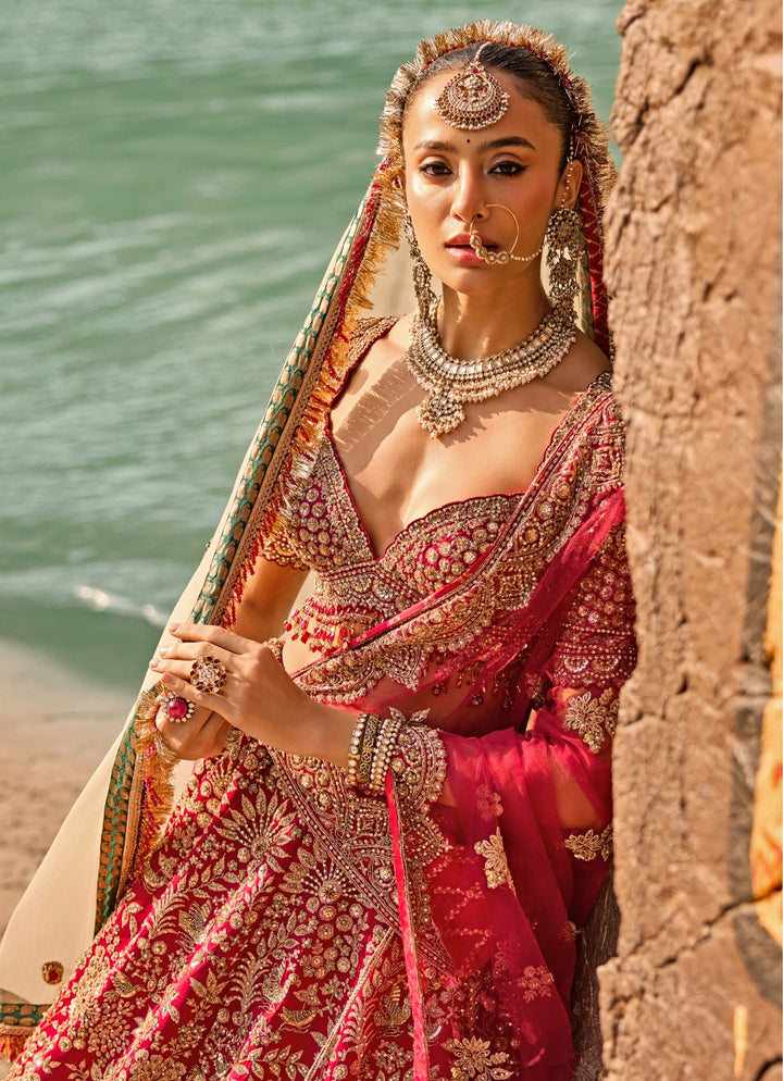 Royal Crimson Red Raw Silk Bridal Lehenga Set