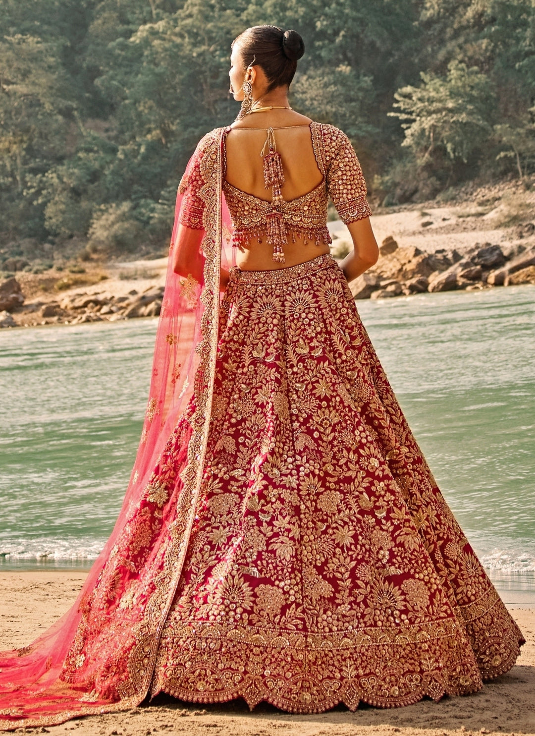 Royal Crimson Red Raw Silk Bridal Lehenga Set