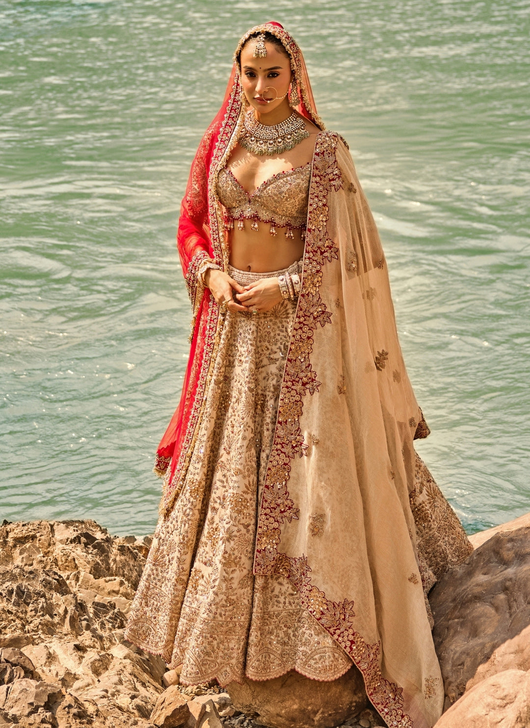 Gold Tissue Bridal Lehenga Set