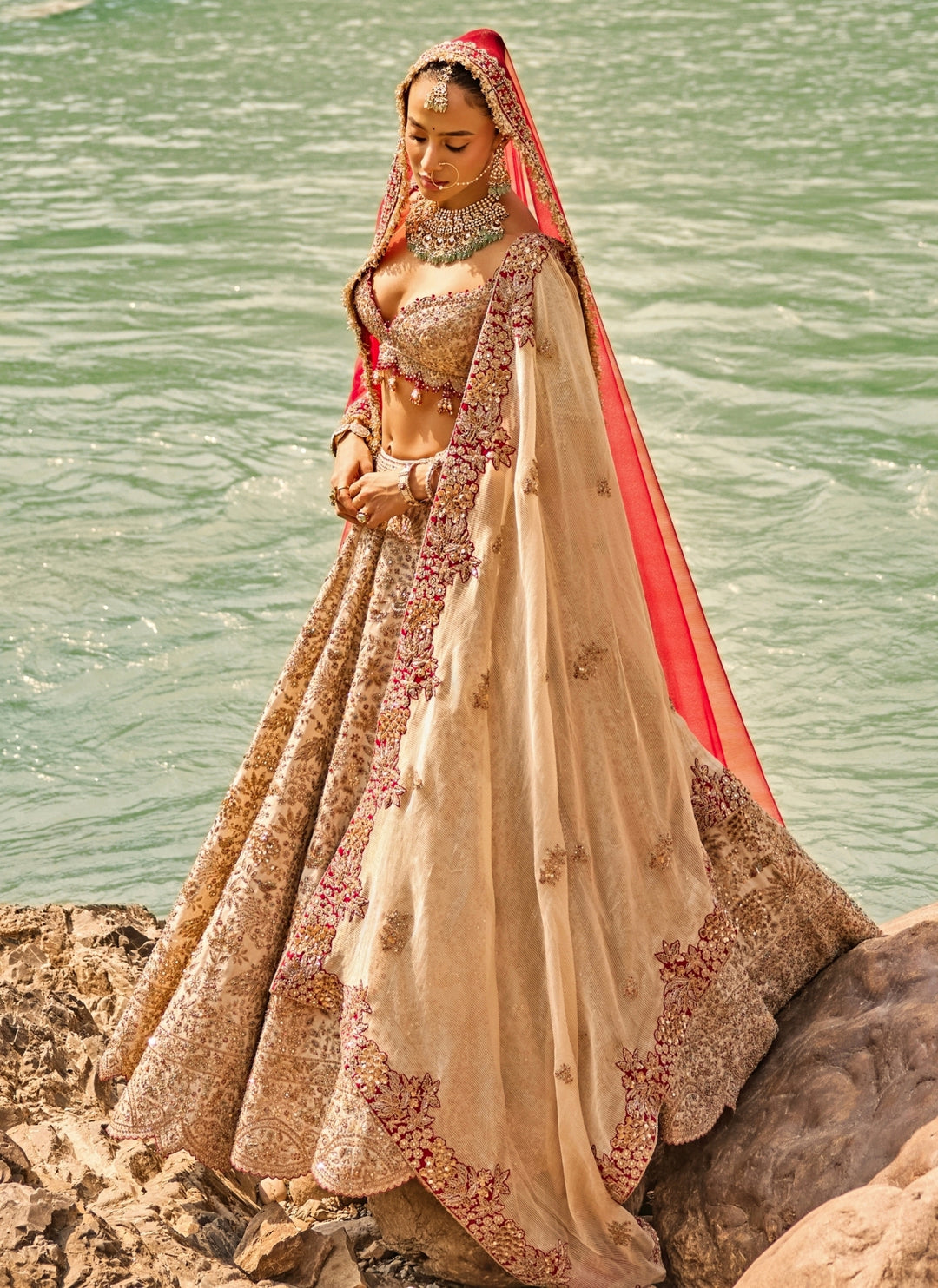 Gold Tissue Bridal Lehenga Set