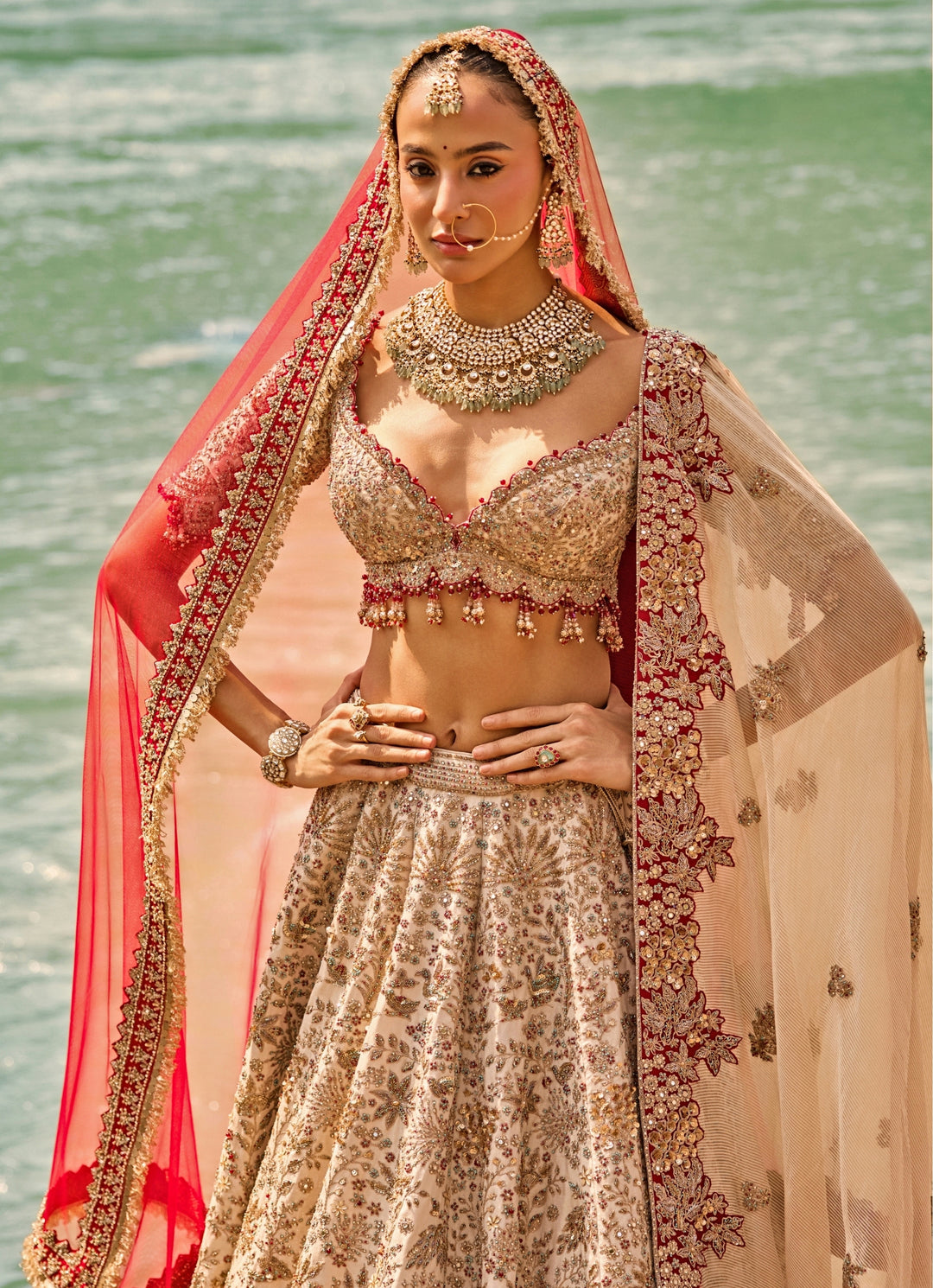 Gold Tissue Bridal Lehenga Set