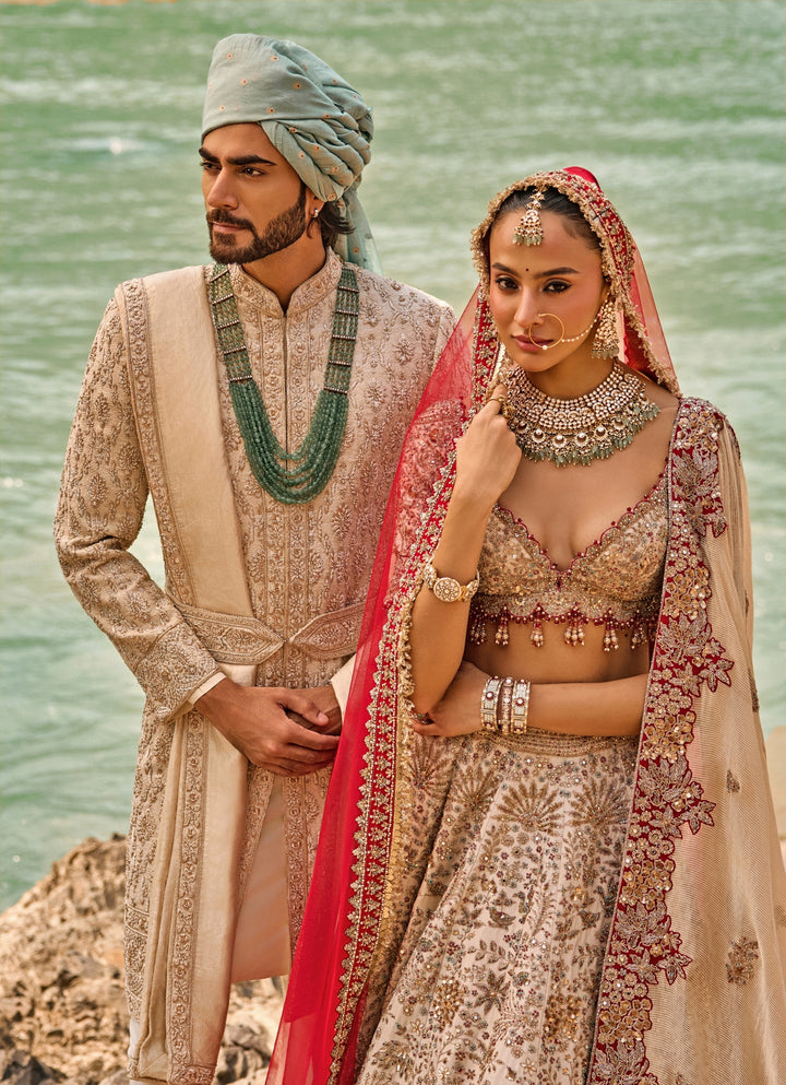 Gold Tissue Bridal Lehenga Set